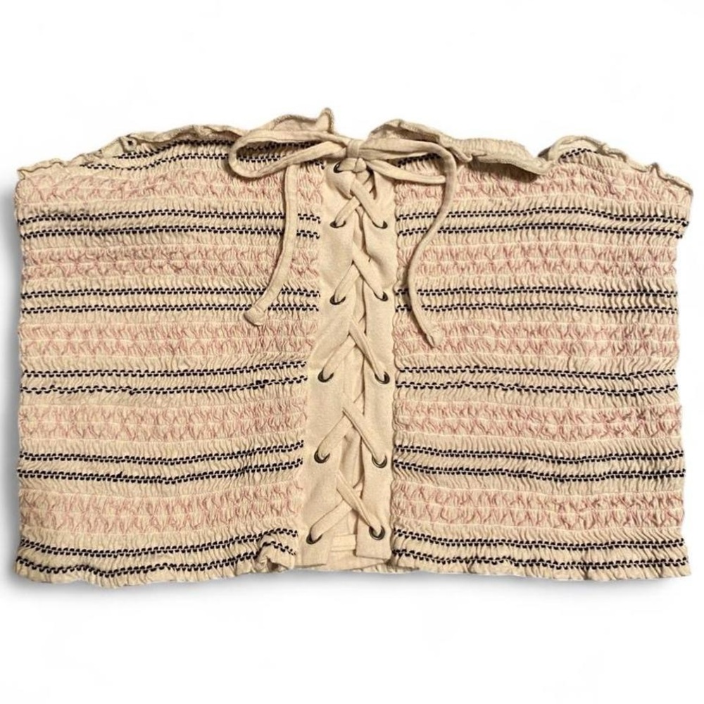 Aeropostale Cream Lace Up Crop Top